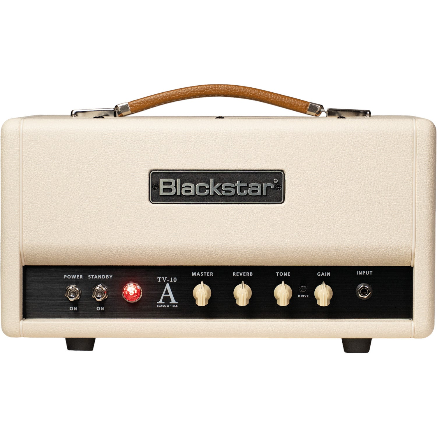 Een crèmekleurige Blackstar TV-10 gitaarversterker met bruine handgreep en bedieningselementen.