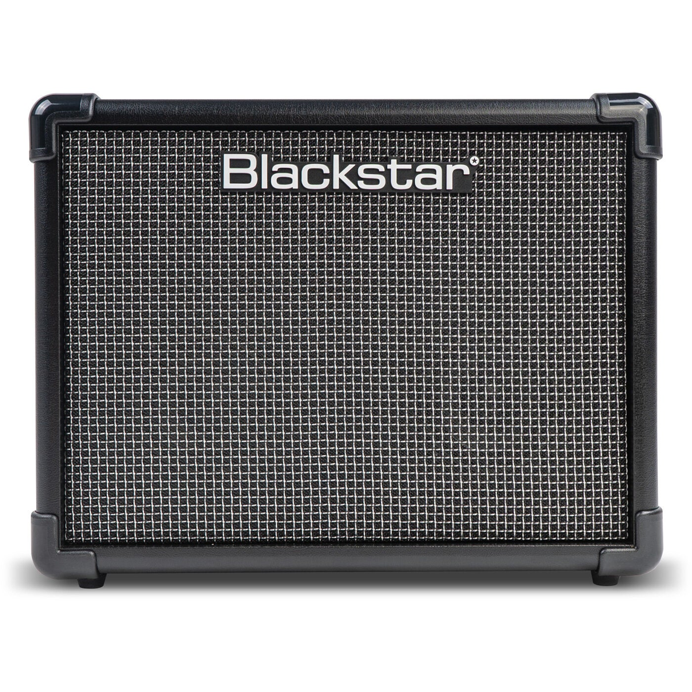Zwarte Blackstar versterker met zilverkleurig rooster en logo.