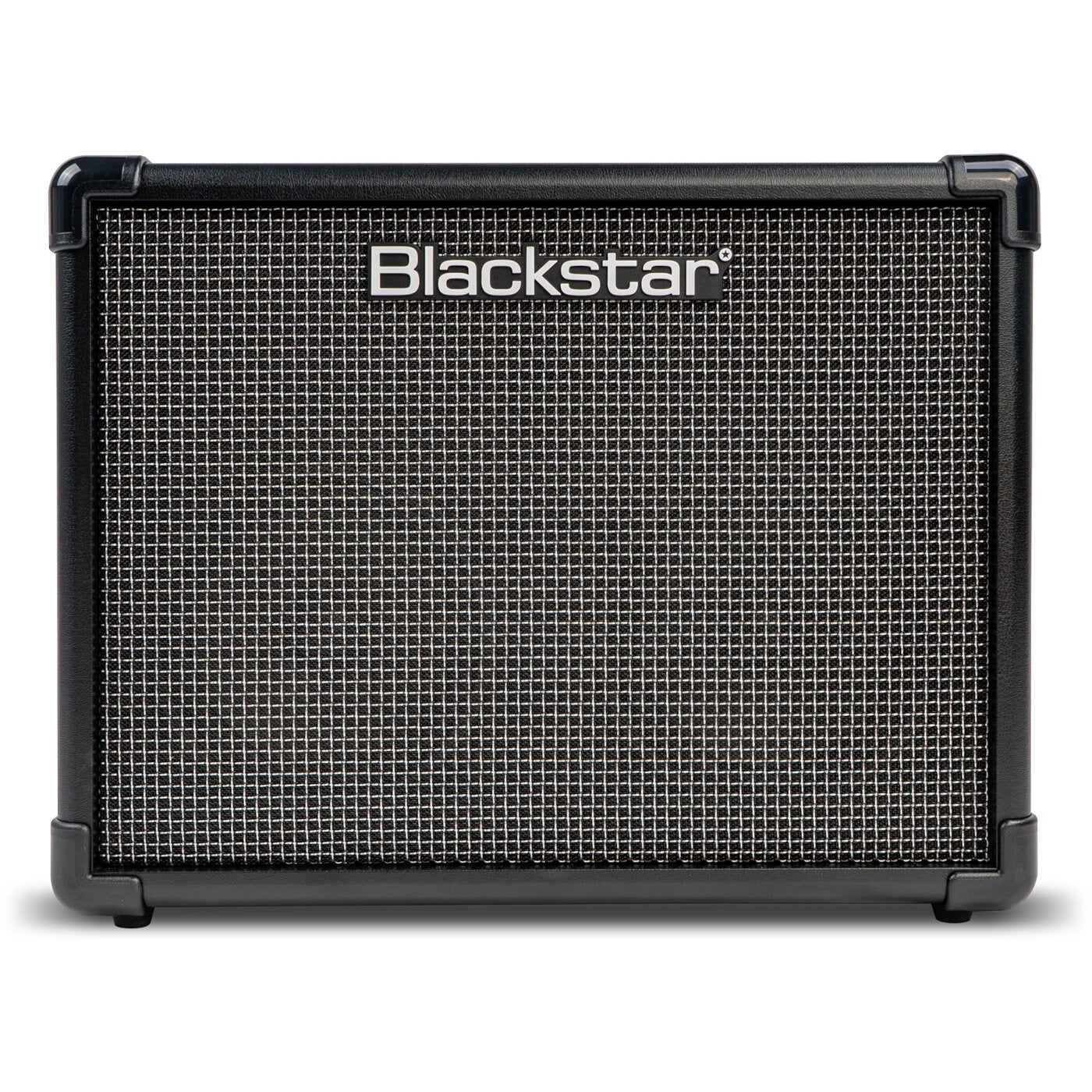 Een zwarte Blackstar versterker met een zilveren grill en zwart logo.