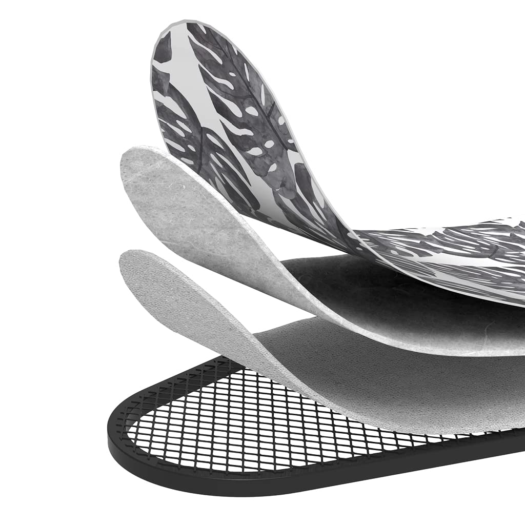 Three layers with leaf pattern and texture over a black grid.