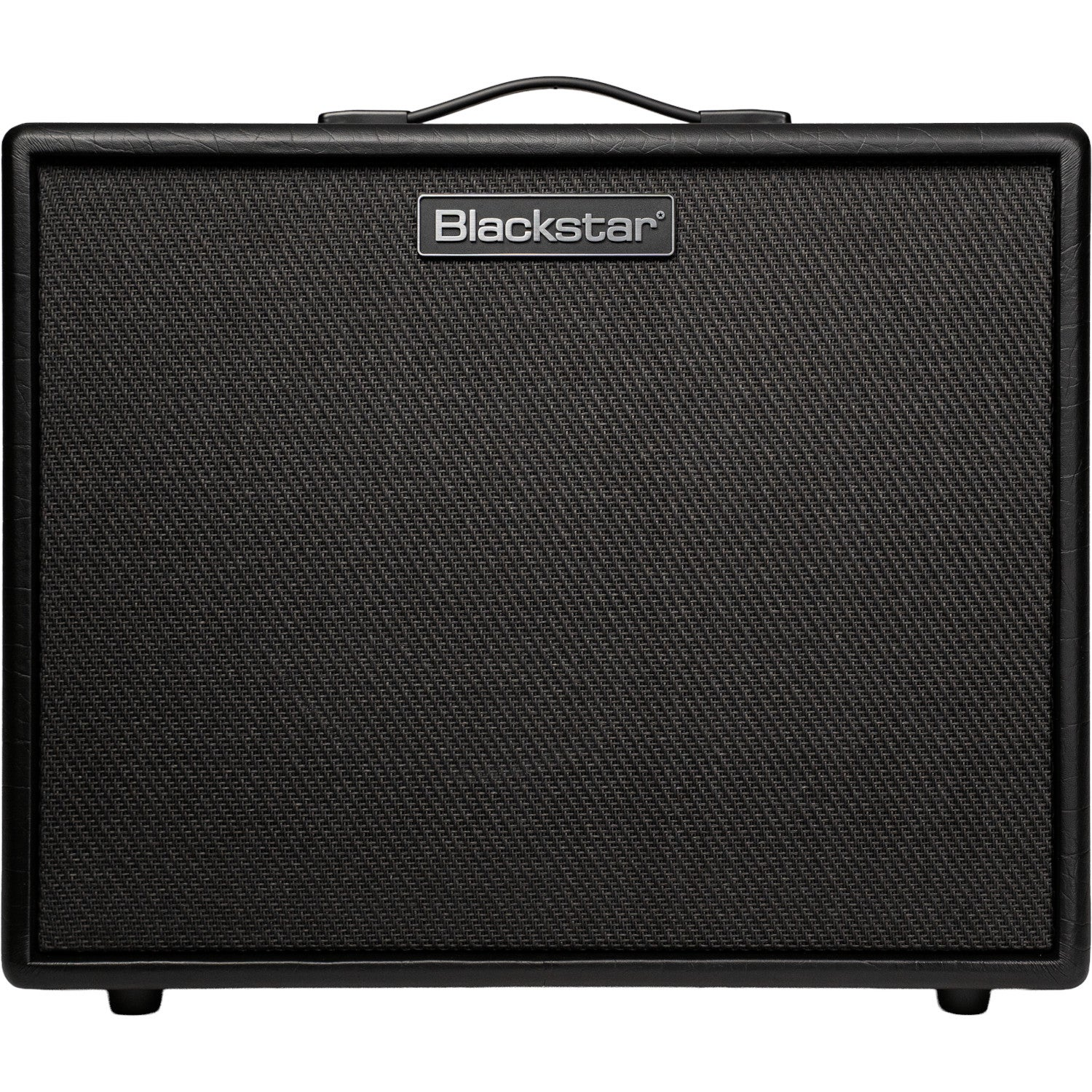 Blackstar gitaarversterker met stoffen grill en handvat aan de bovenkant.