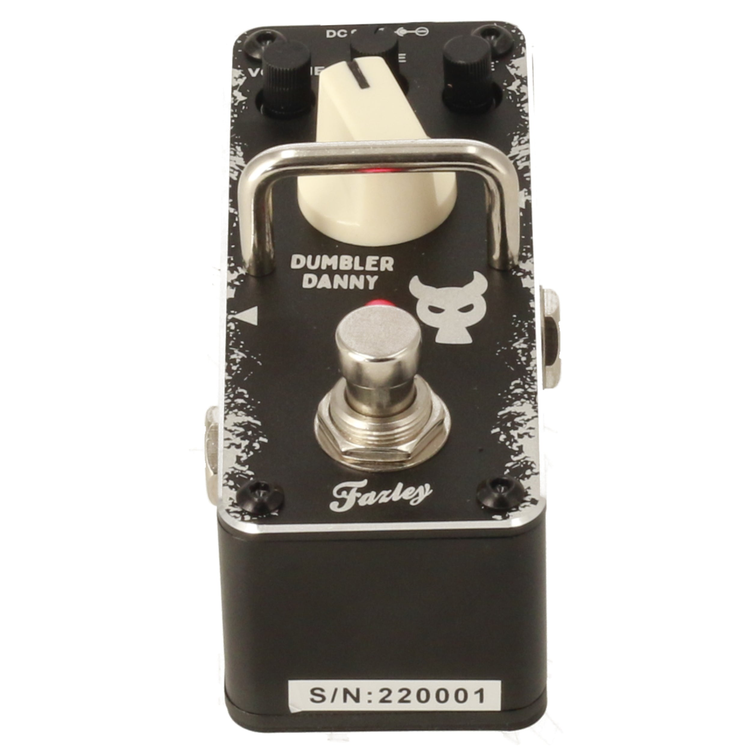 A black stompbox with a silver footswitch and a white knob. Text: DUMBLER DANNY.
