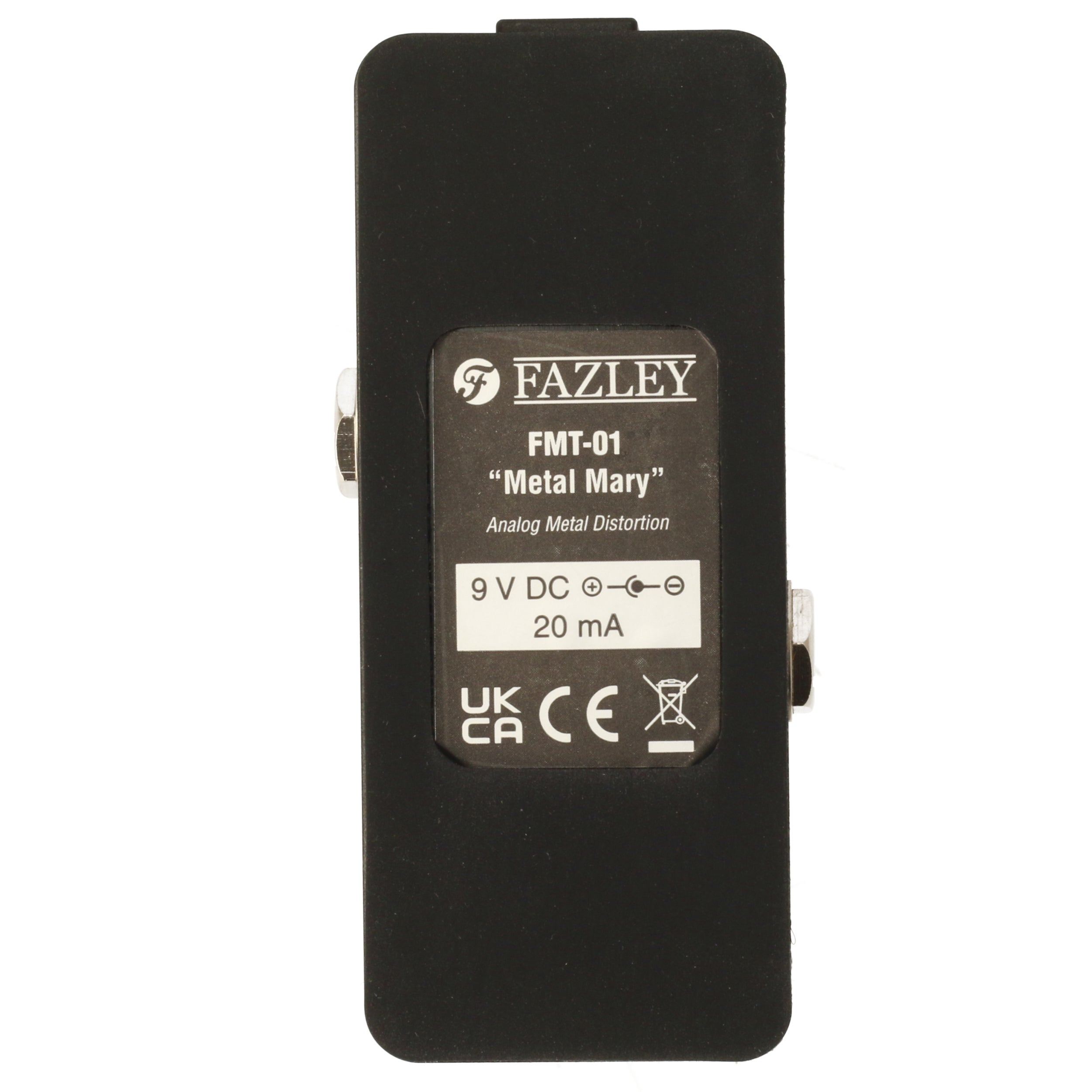 Black Fazley FMT-01 "Metal Mary" effect pedal with labeling.
