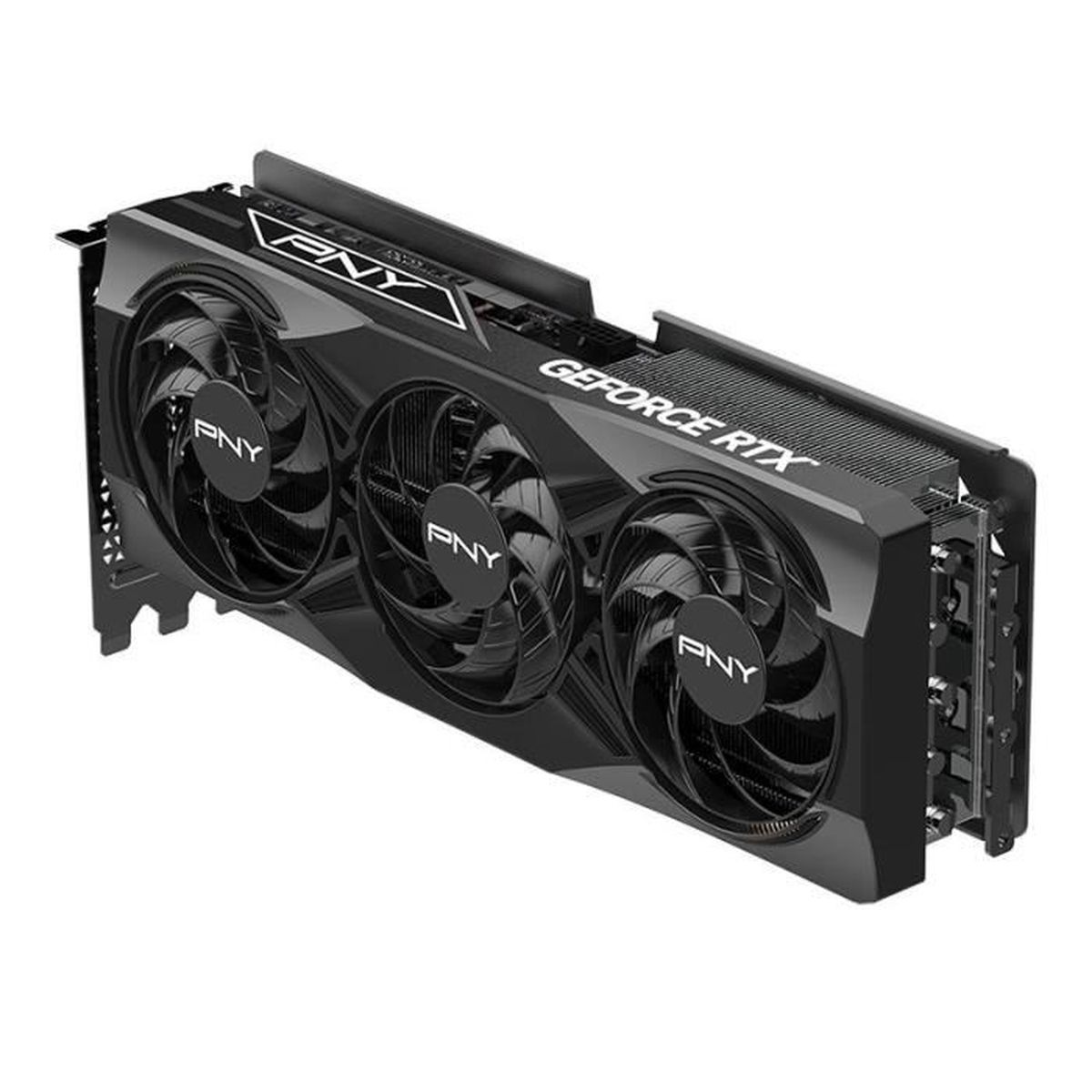 Black graphics card with three fans and "GeForce RTX" label.