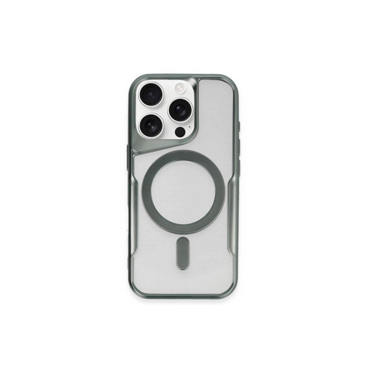 MagSafe halkalı ve üçlü kamera kesimli şeffaf telefon kılıfı.