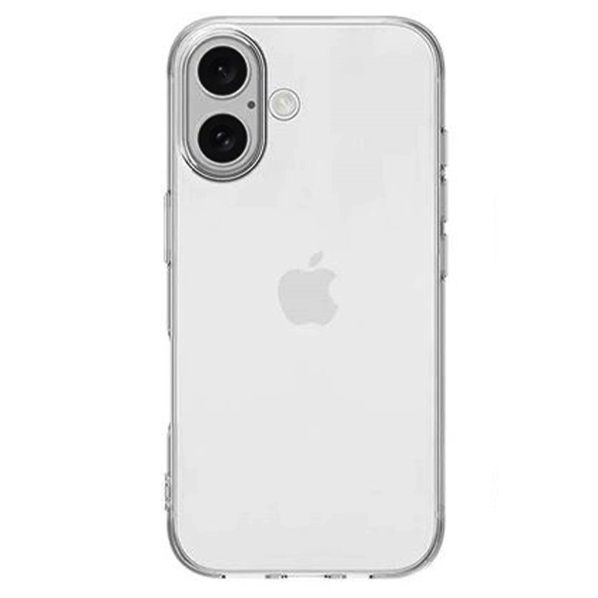 İki kameralı ve Apple logolu şeffaf telefon kılıfı.