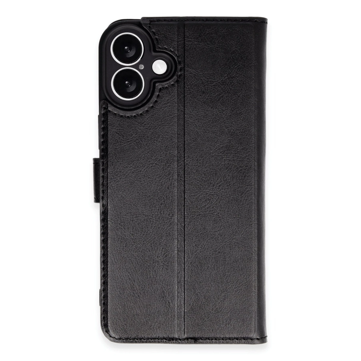 Kamera kesimli siyah deri telefon kılıfı. Kapalı, dikiş detaylı.