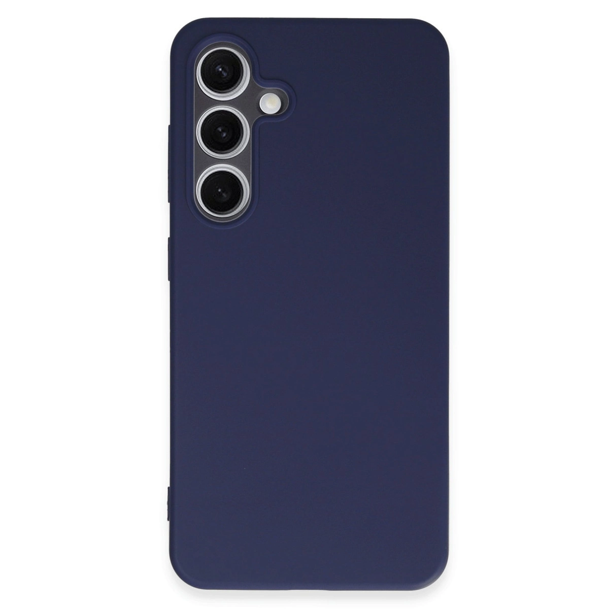 Üç kamera lensli ve flaşlı lacivert telefon kılıfı.