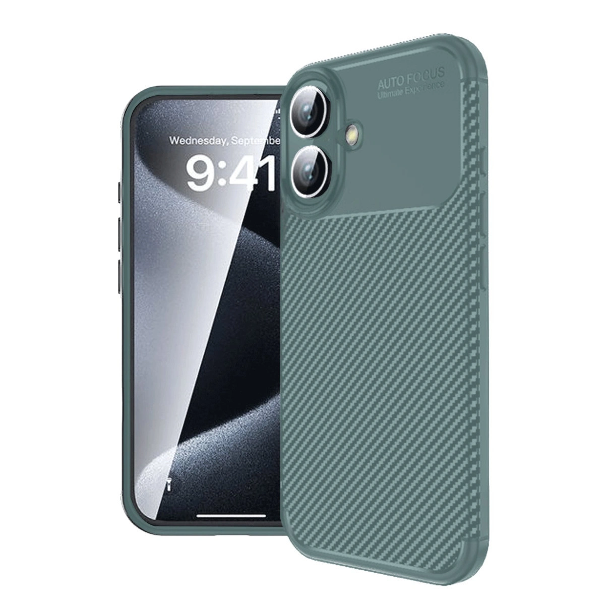 EVIMDEYOKYOK Apple iPhone 16 Plus Uyumlu Auto Focus Karbon Kapak Telefon Kılıfı Koyu Yeşil