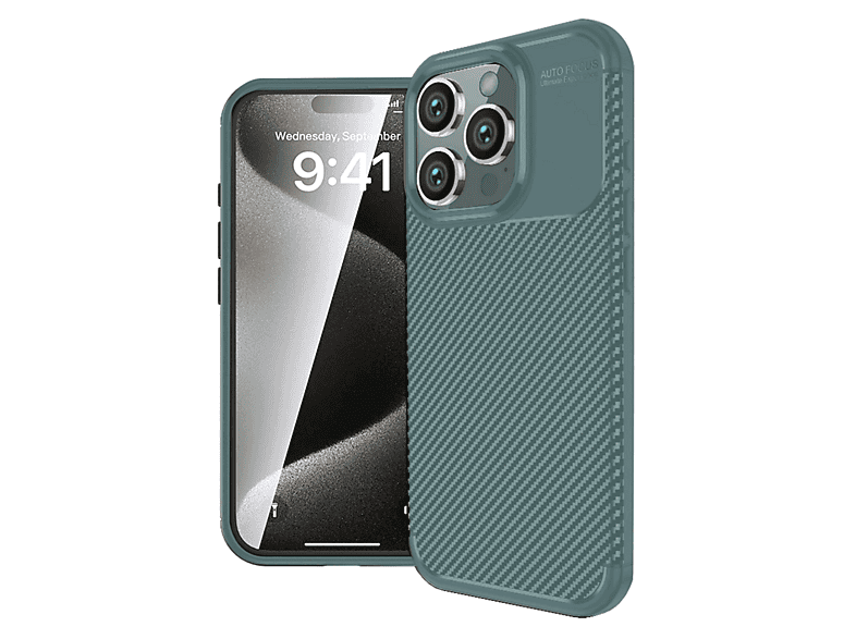 NEWFACE iPhone 16 Pro Uyumlu Auto Focus Karbon Kapak Telefon Kılıfı Koyu Yeşil