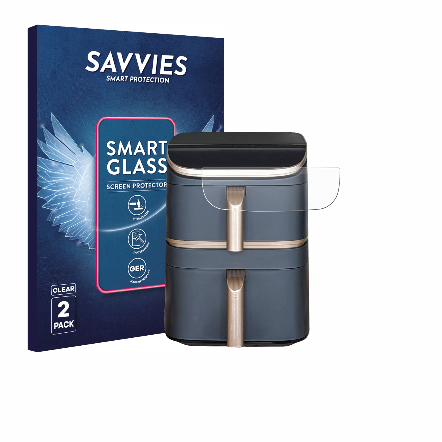 Savvies Smart Glass Schutzfolie mit Applikator, 2er Pack, klar.