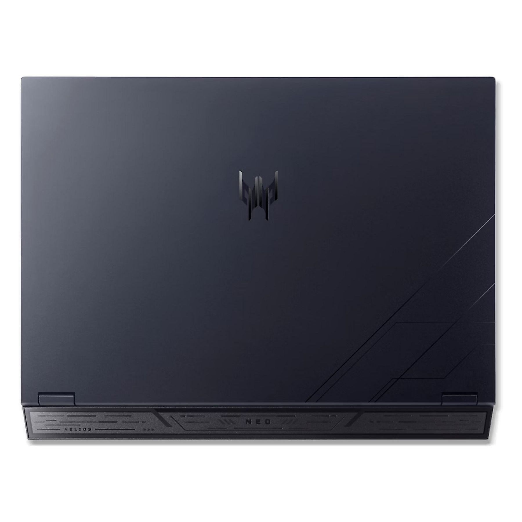 Laptop blu scuro con logo Predator e linee geometriche.