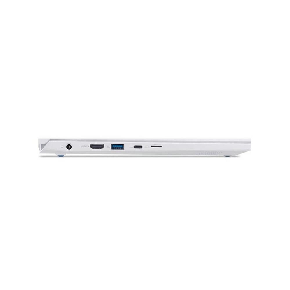 Lato laptop bianco con porte HDMI, USB e lettore SD.