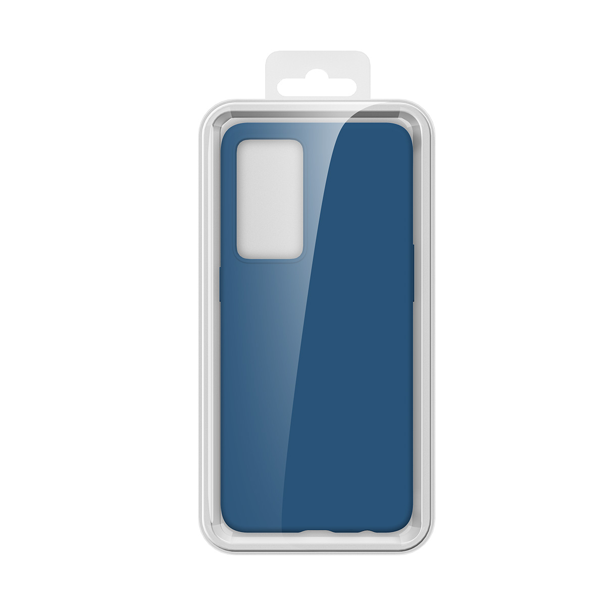 Blaue Handyhülle in transparenter Verpackung mit Aufhänger.