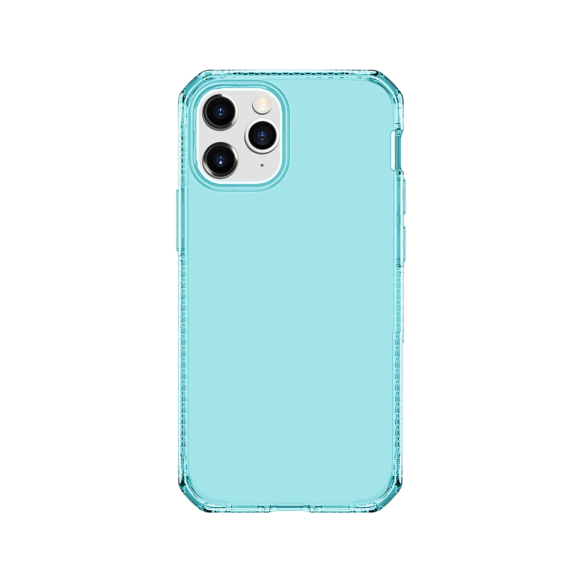 Custodia azzurra per smartphone con obiettivi della fotocamera in alto a sinistra.