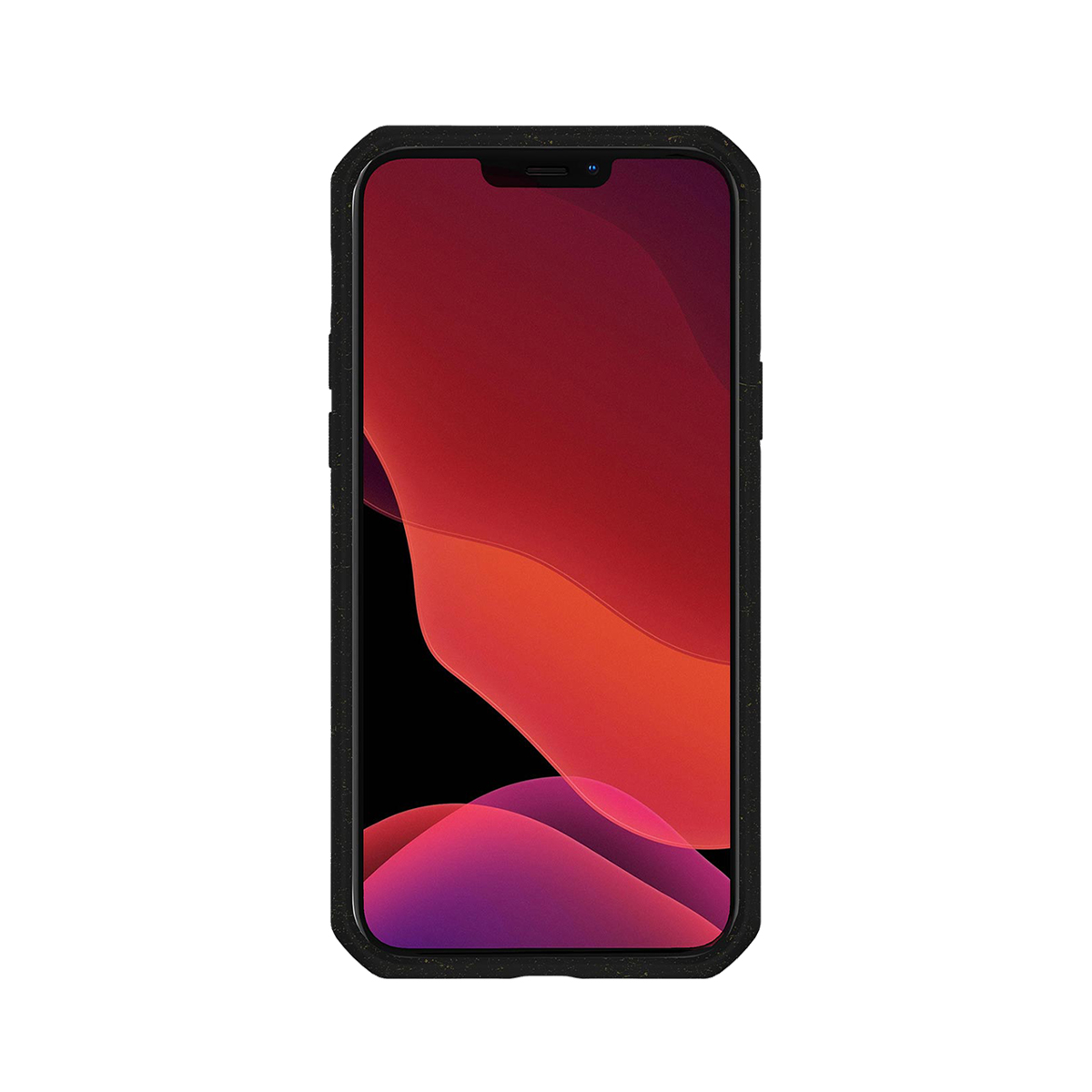iPhone nero con sfondo rosso e rosa.