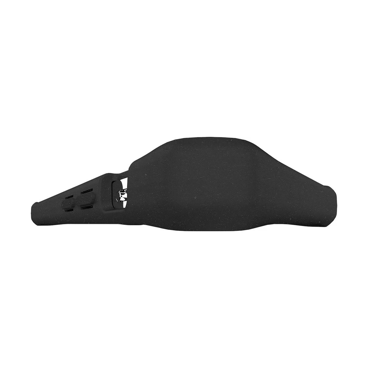 Oggetto ergonomico nero con ritagli e un'estremità stretta.