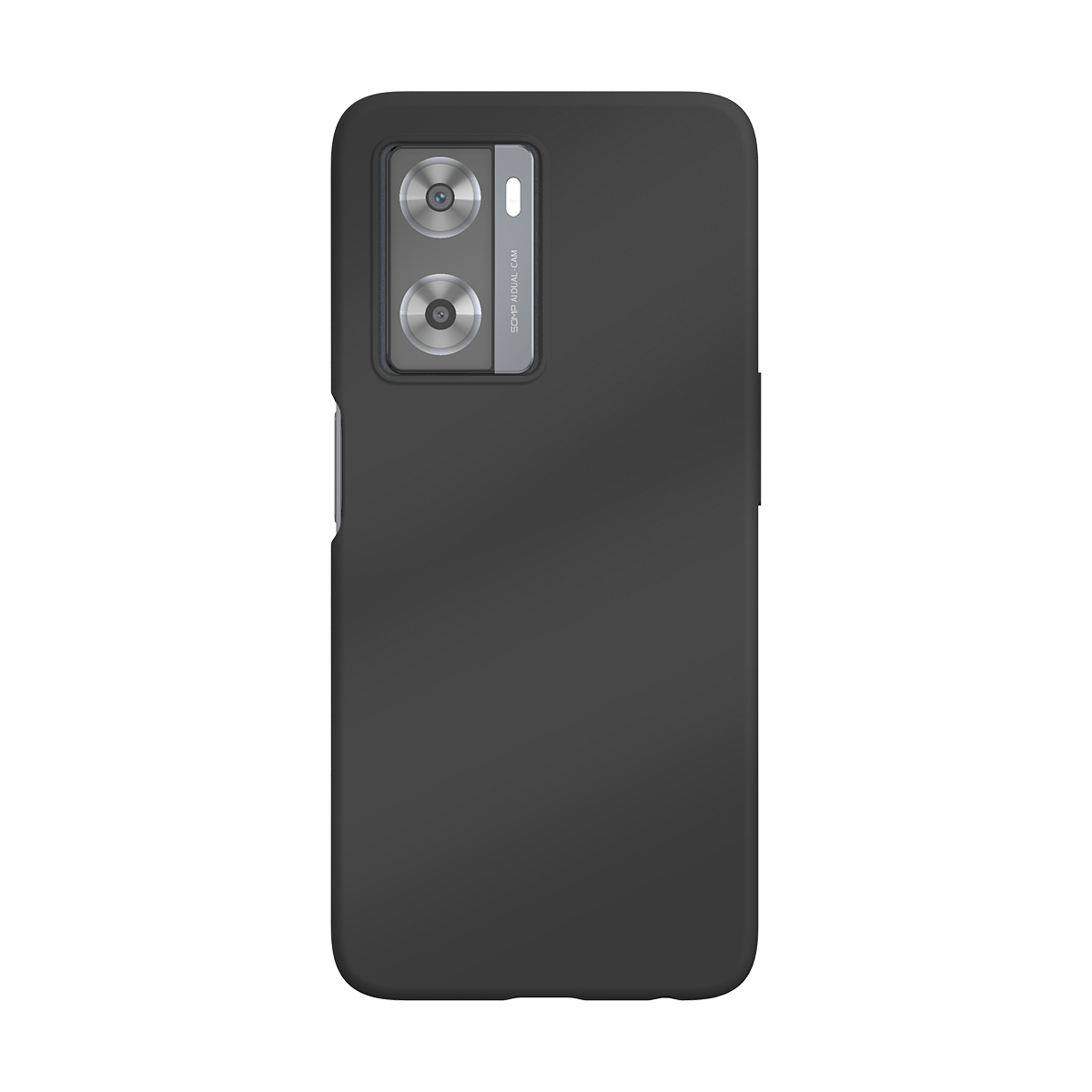 Smartphone nero con doppia fotocamera posteriore, isolato su bianco.