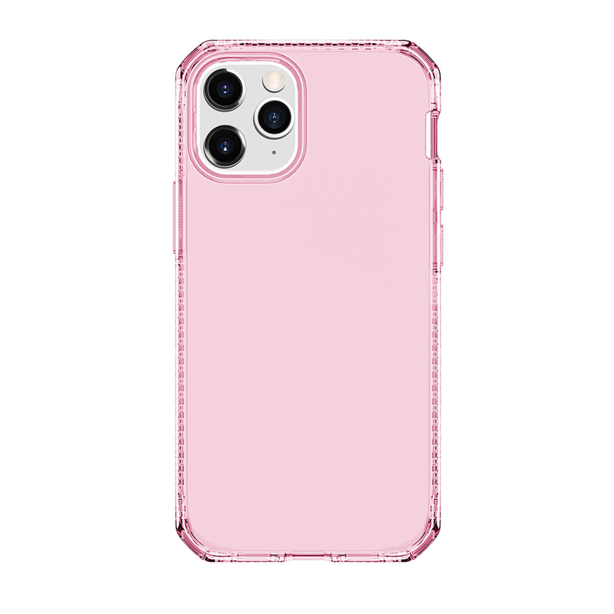 Una cover per telefono rosa e trasparente con tre obiettivi sul retro.