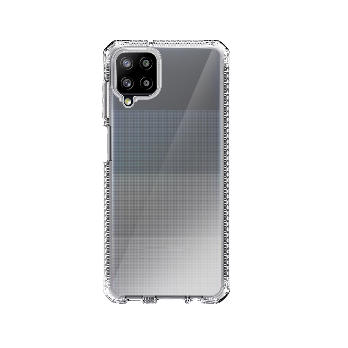 Custodia trasparente per telefono con quadrupla fotocamera e sfumatura.