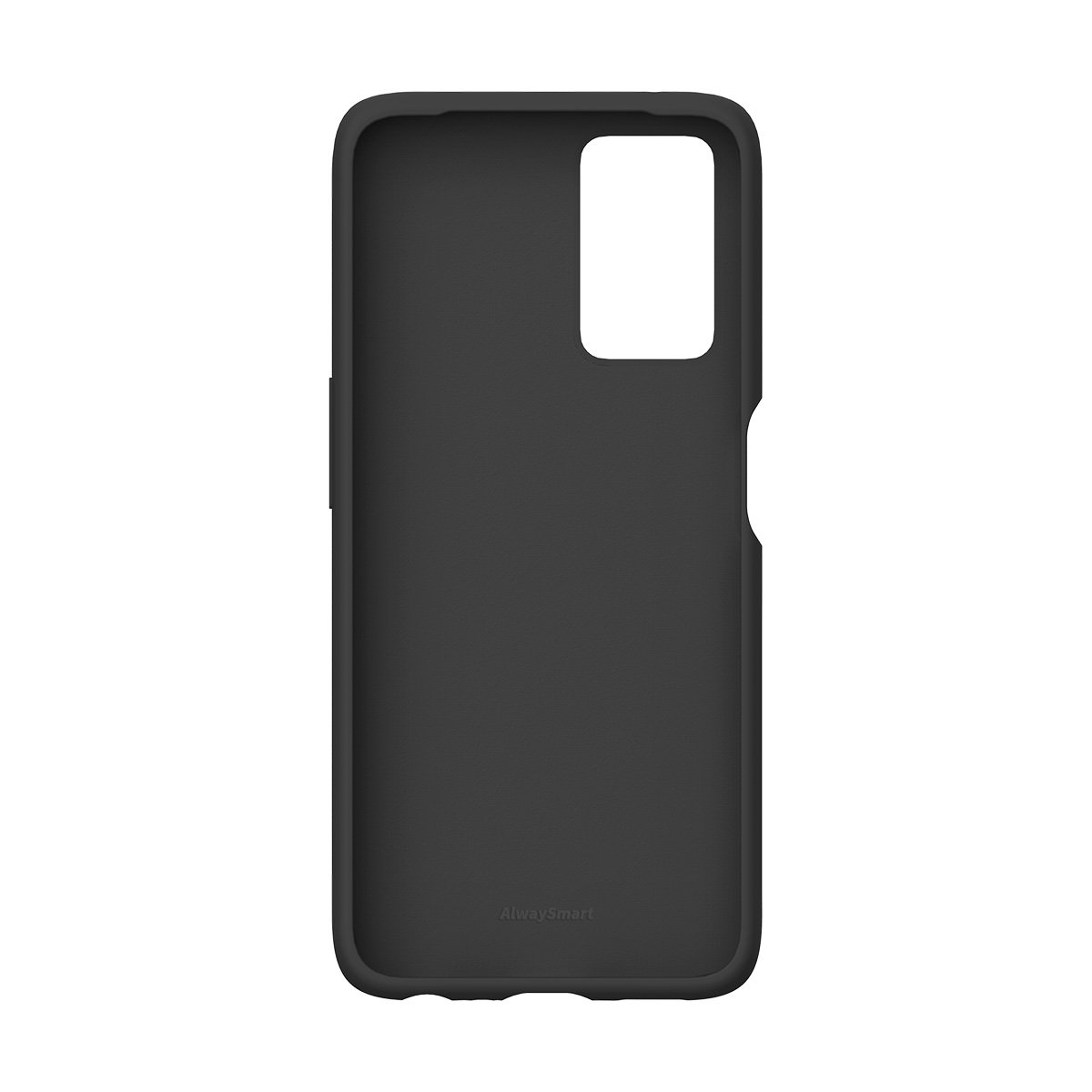 Schwarze Handyhülle mit Ausschnitt für Kamera und Logo auf der Rückseite.