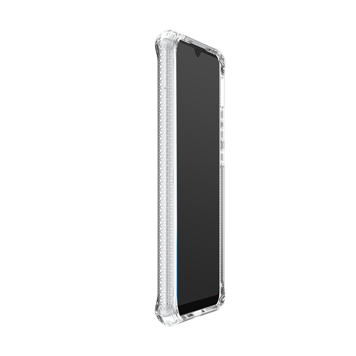 Una custodia trasparente per smartphone con lati testurizzati.