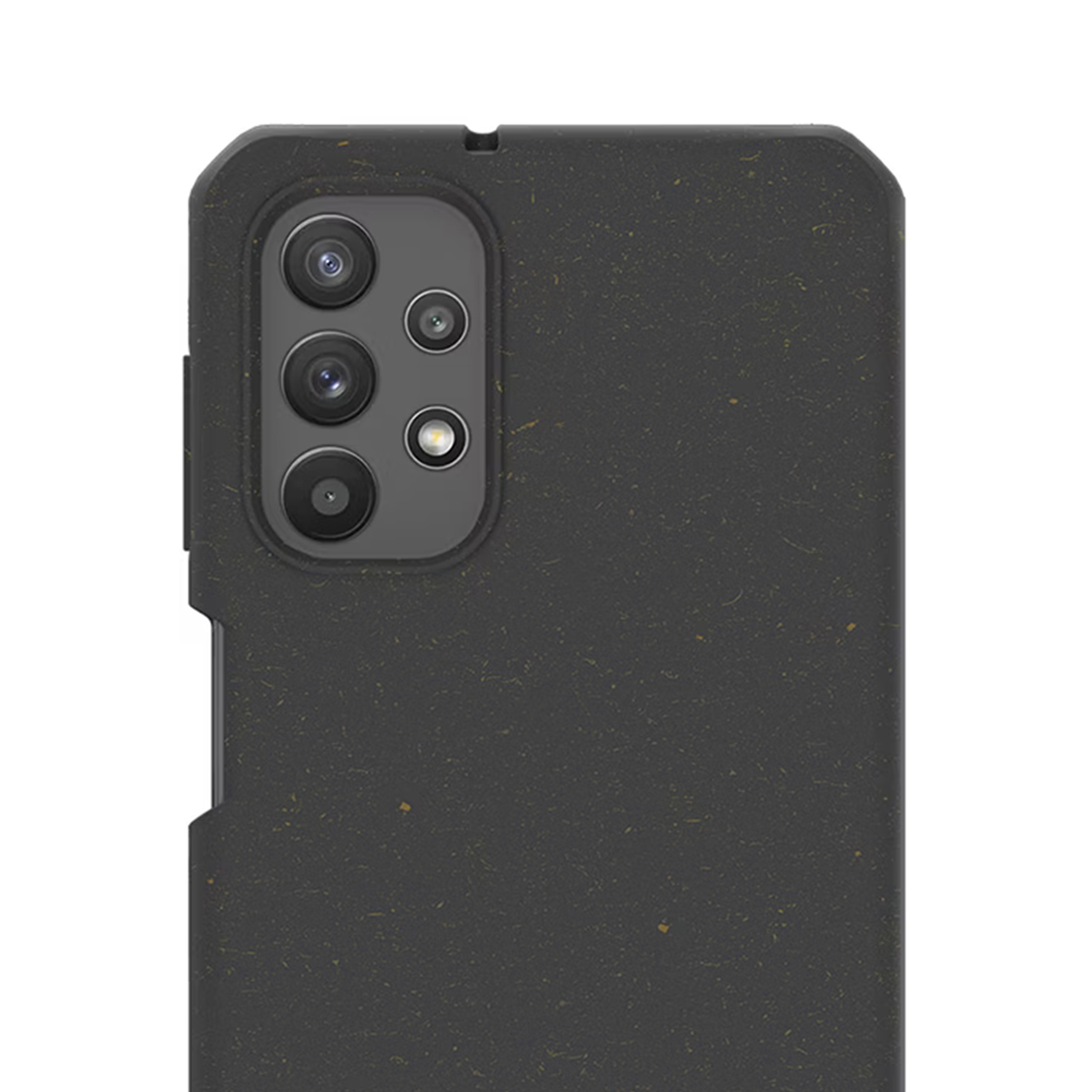 Custodia per telefono grigio scuro con modulo fotocamera visibile che mostra quattro obiettivi.