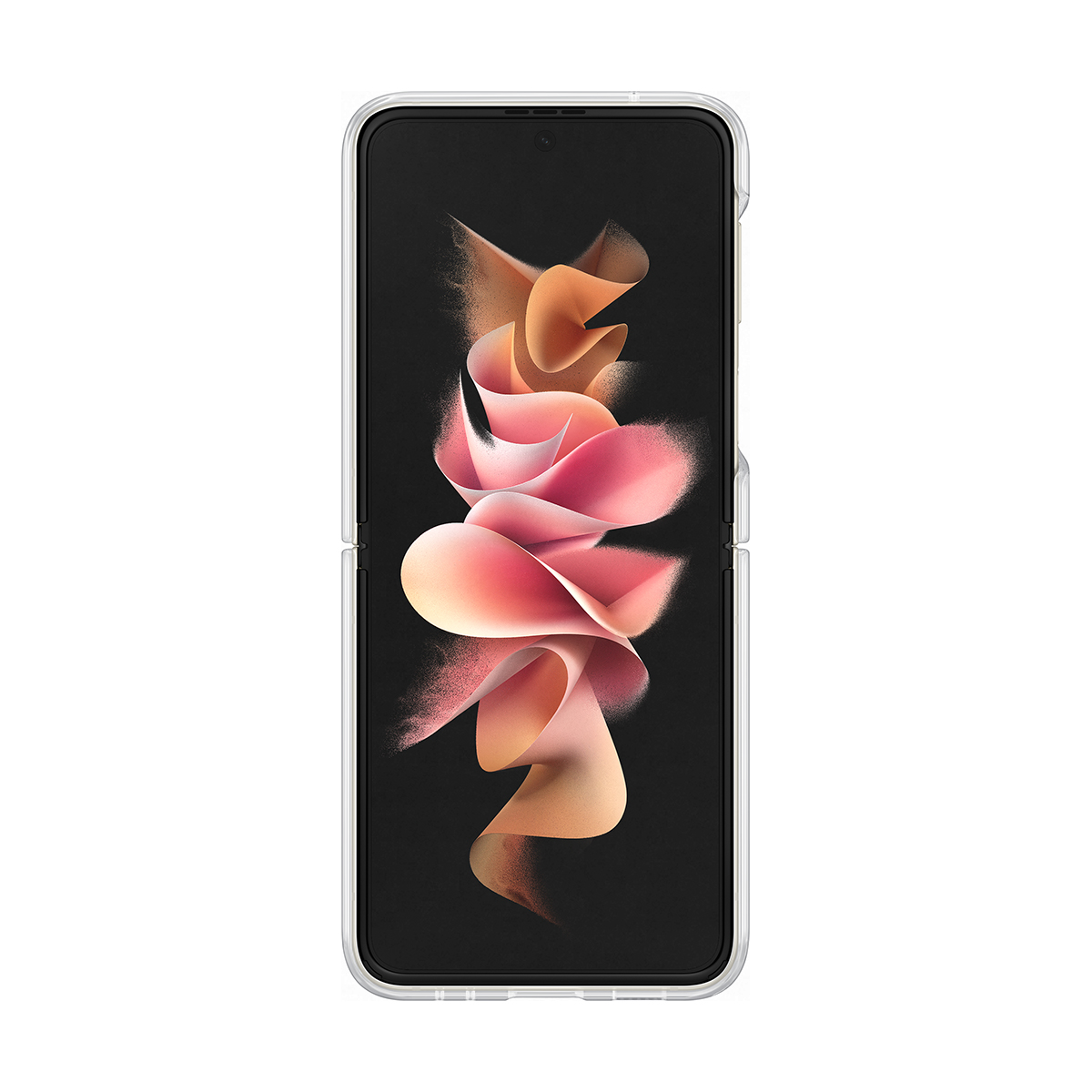 Un smartphone plegable que muestra un patrón colorido y arremolinado en su pantalla.