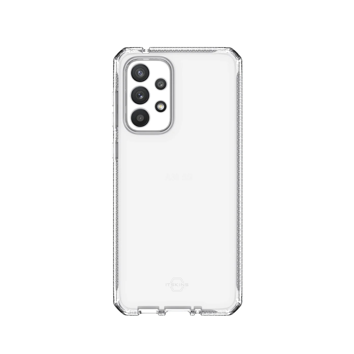 Custodia trasparente per telefono con quattro fotocamere posteriori.