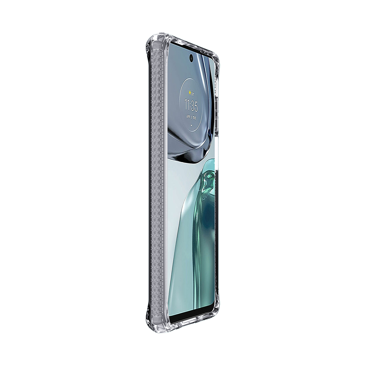 Ein durchsichtiger Handyhülle mit strukturiertem Rand, das ein Smartphone zeigt.
