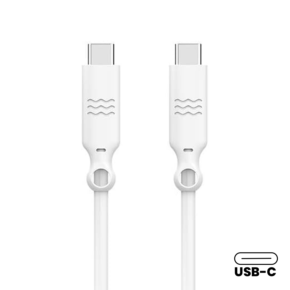 Due cavi USB-C bianchi con motivo a onde e anello.