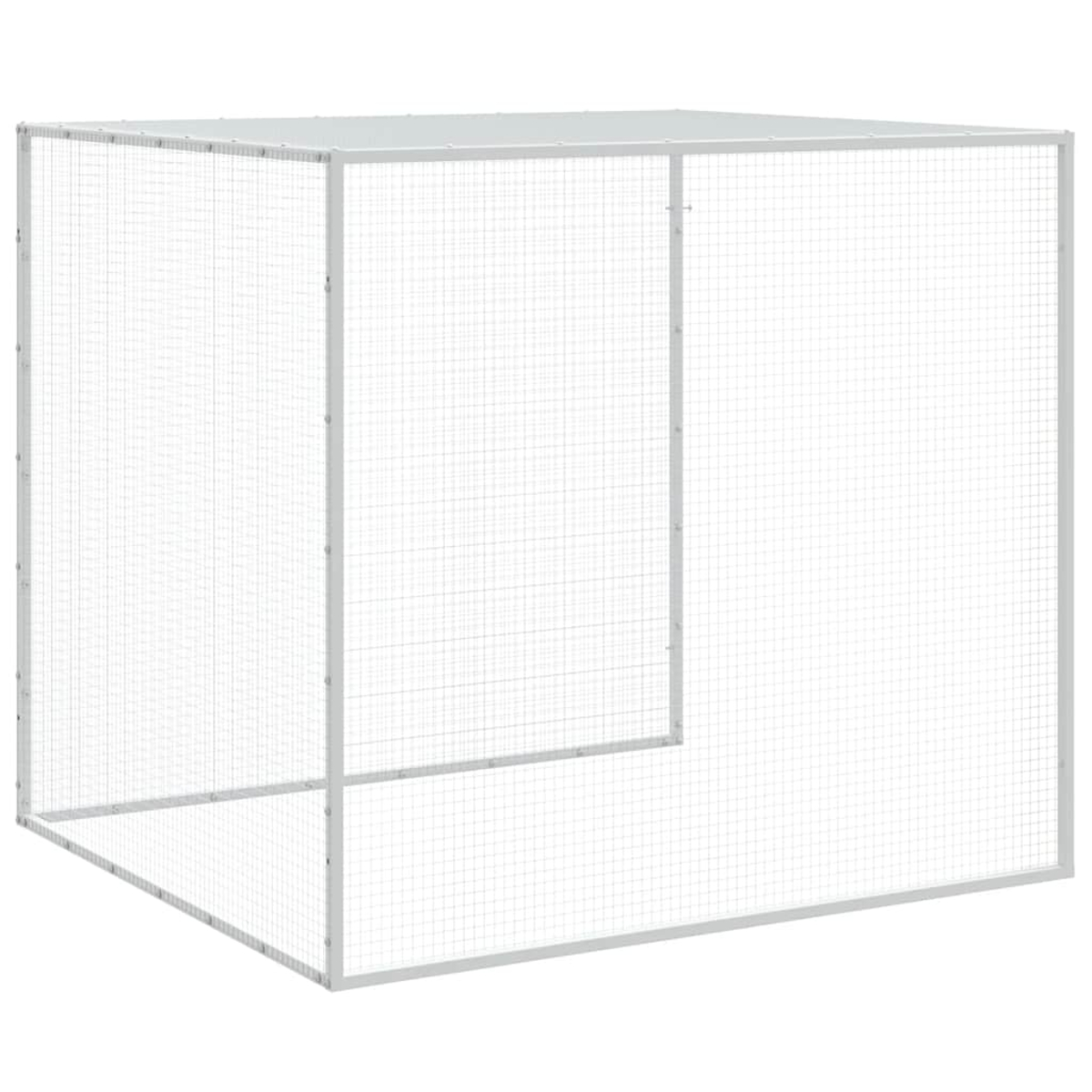 Ein rechteckiger, weißer Drahtkäfig mit Metallrahmen.