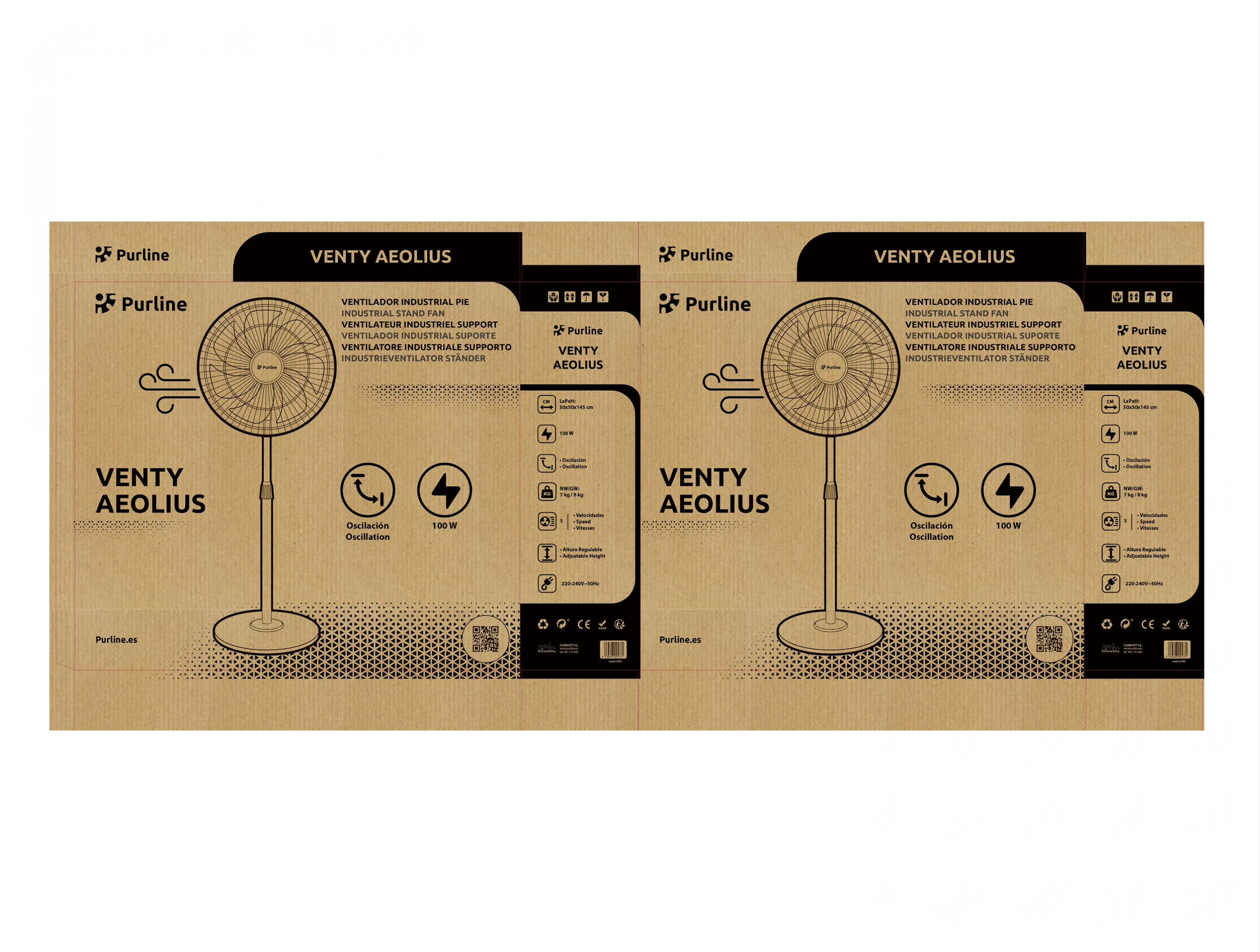Un ventilatore da terra Purline VENTY AEOLIUS con oscillazione e 100W.