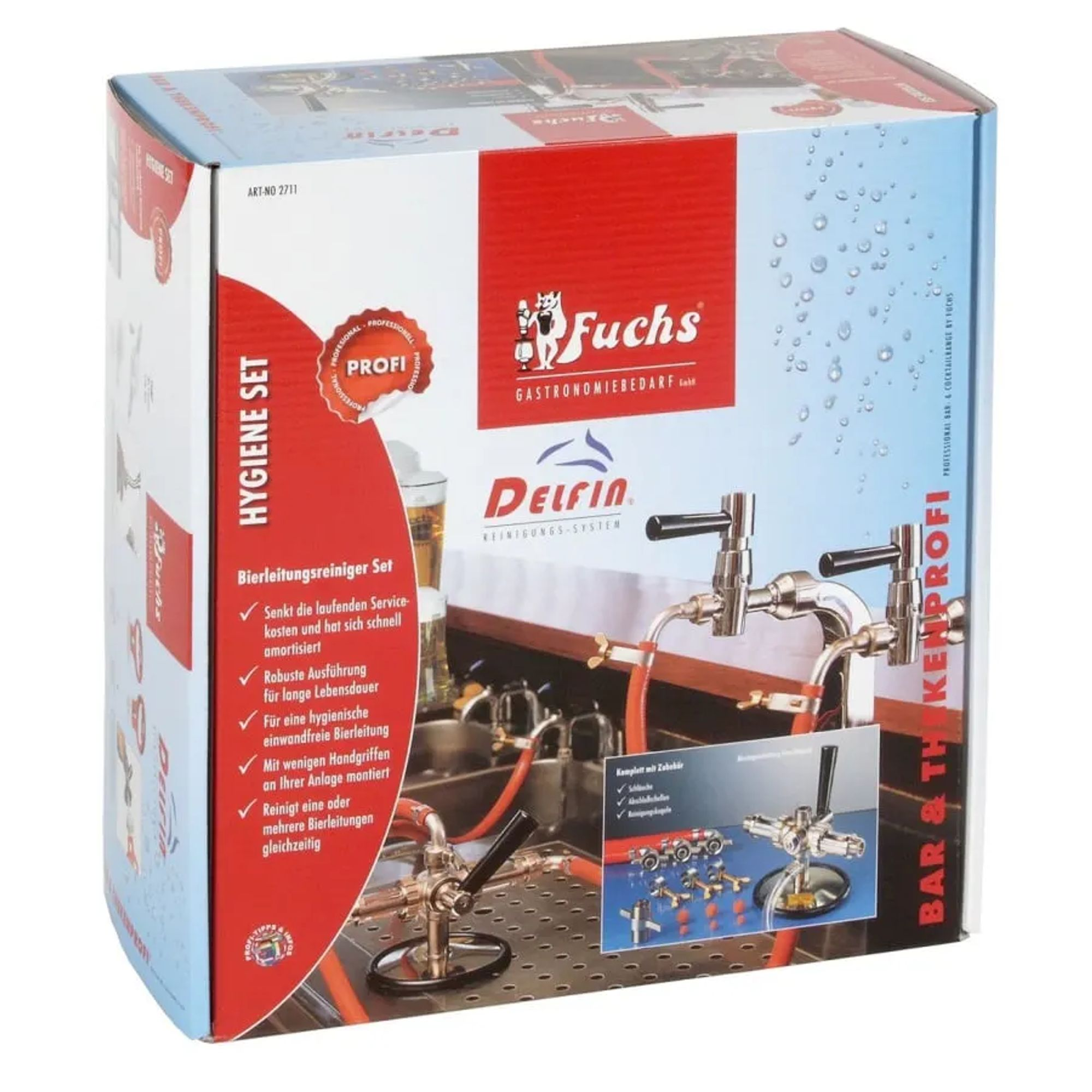 Doos van een Fuchs Delfin hygiëneset voor bierleidingen.