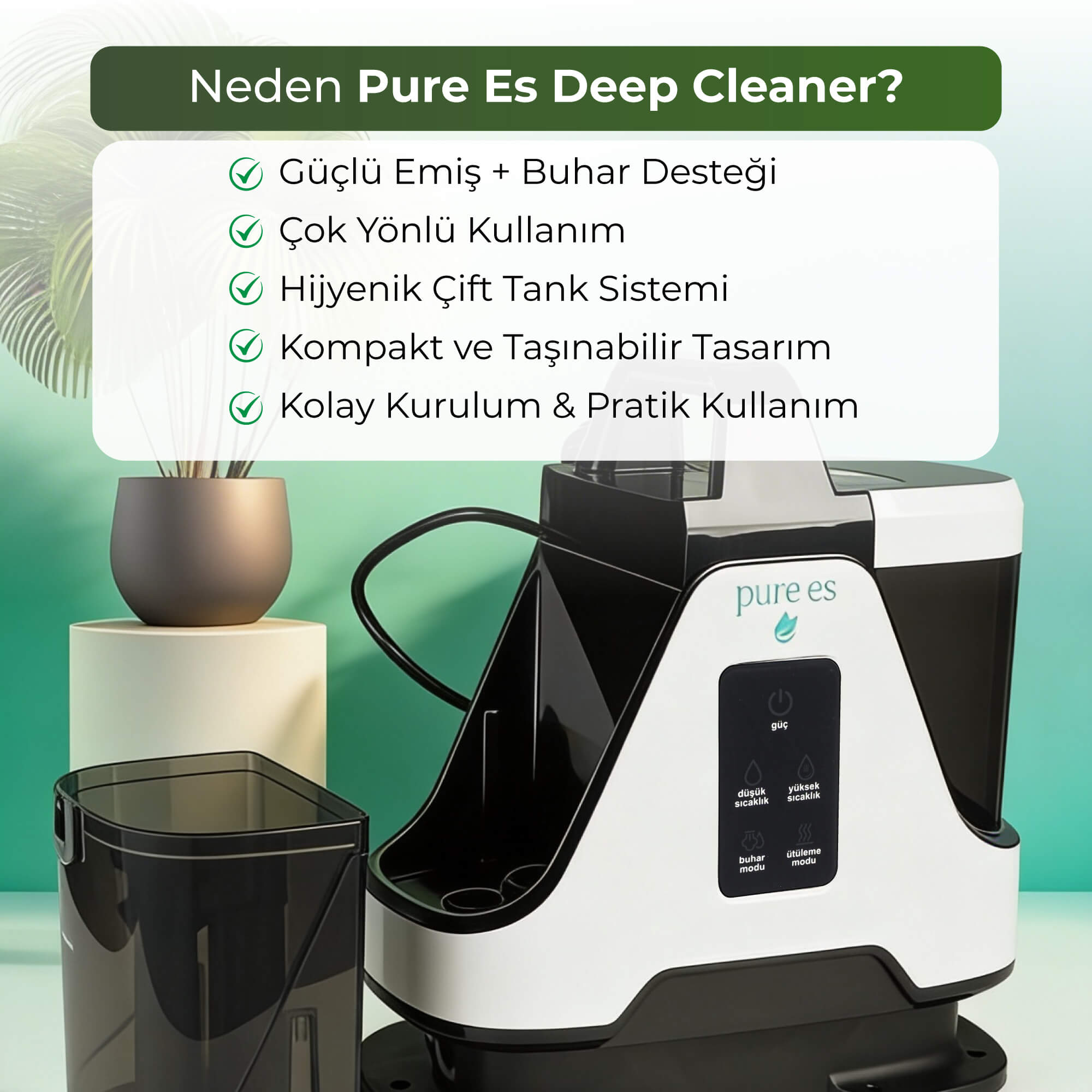 PURE ES DeepCleaner 13.000 PA - Koltuk Yıkama - Ütüleme Buharlı Temizleyici Beyaz