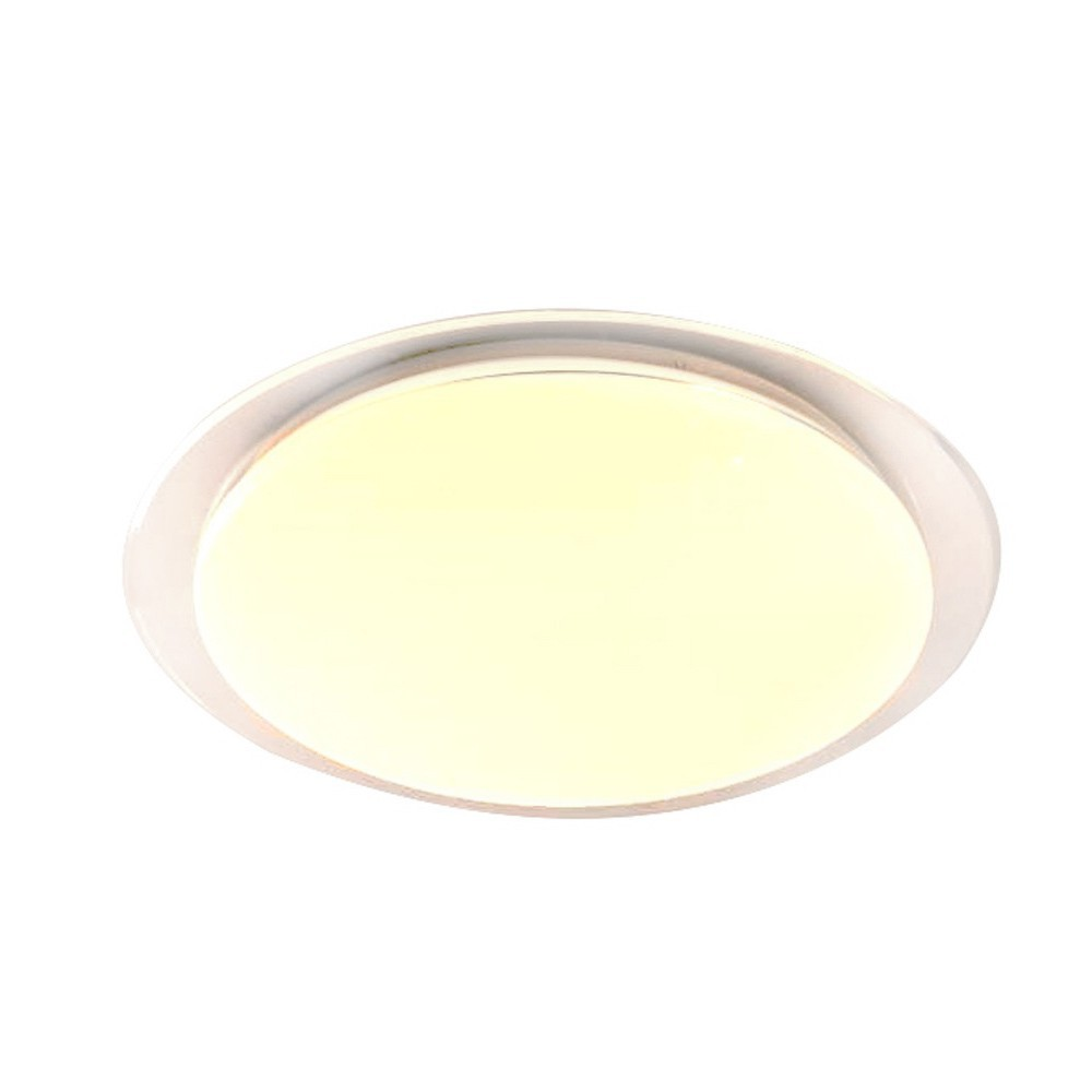 Una lámpara de techo redonda con luz brillante y borde blanco.