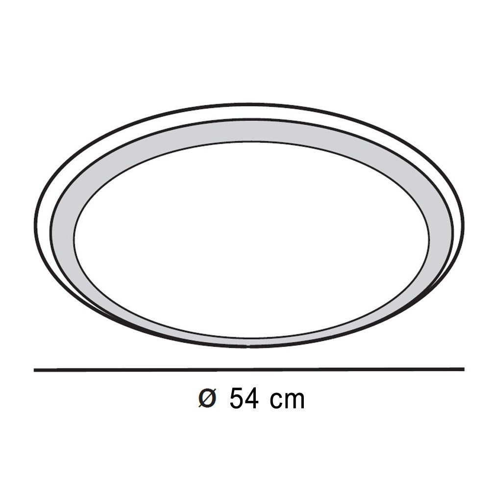 Un dibujo esquemático de un objeto ovalado con la etiqueta "Ø 54 cm".