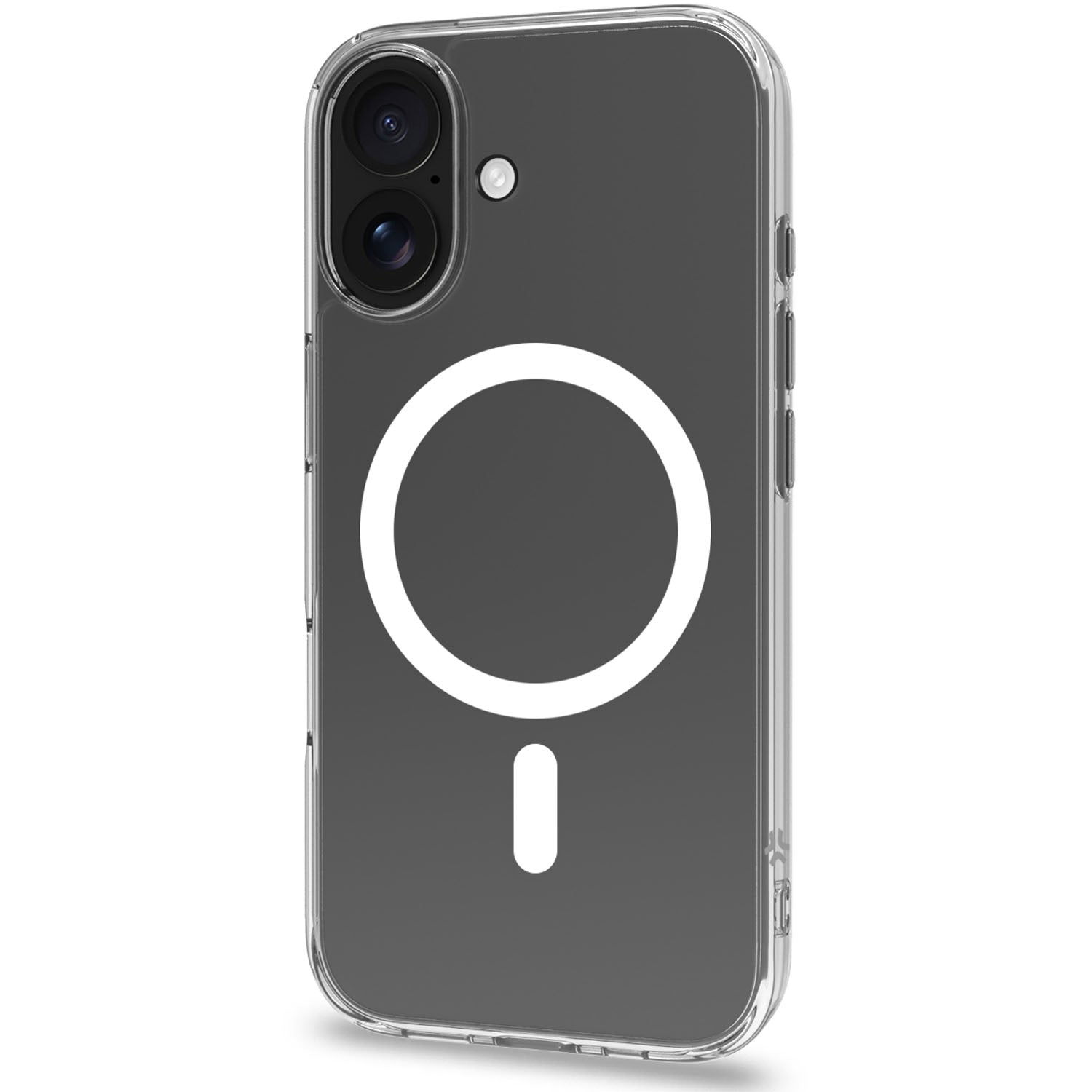 Funda transparente para teléfono con anillo MagSafe blanco.