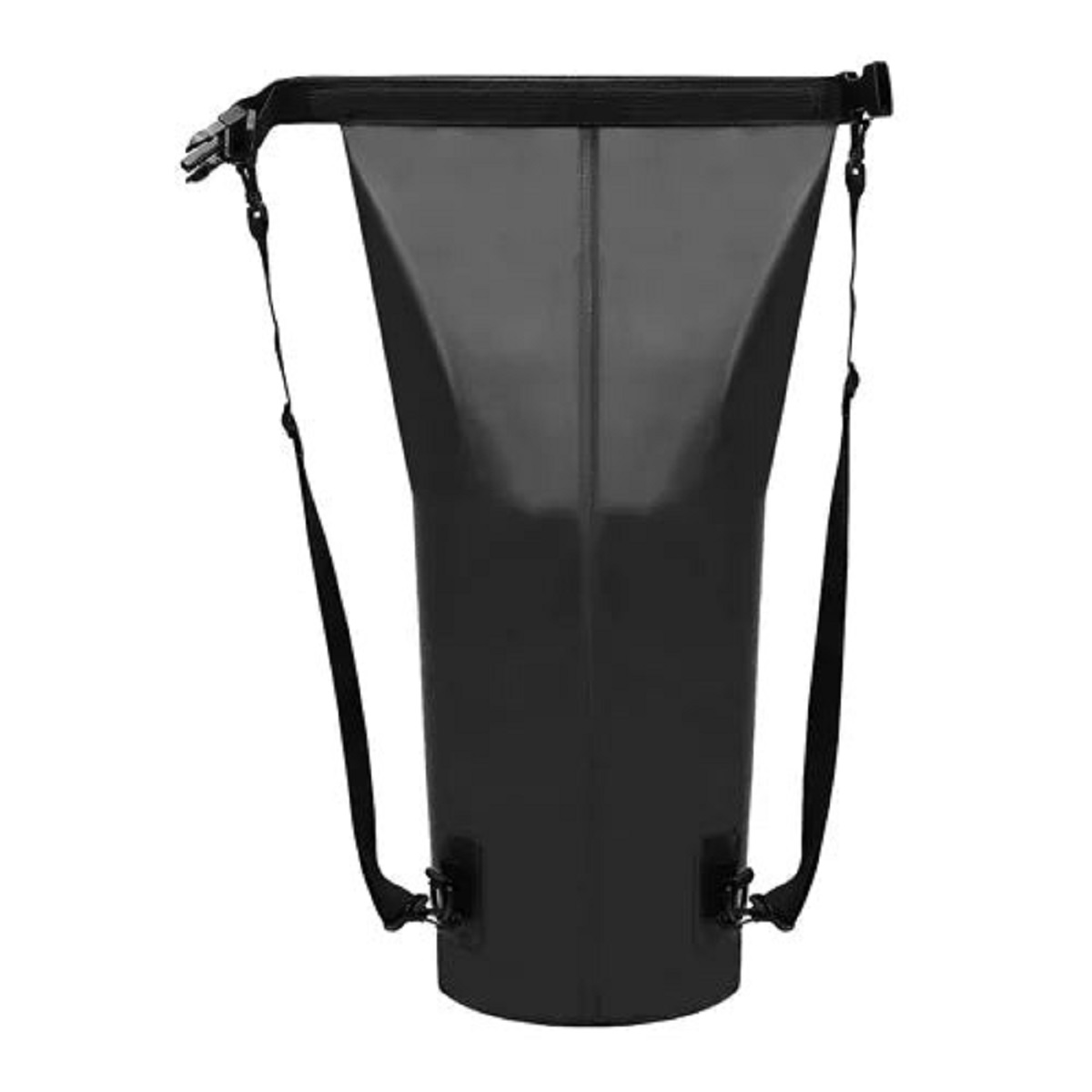 Una bolsa negra impermeable con correas y hebillas.