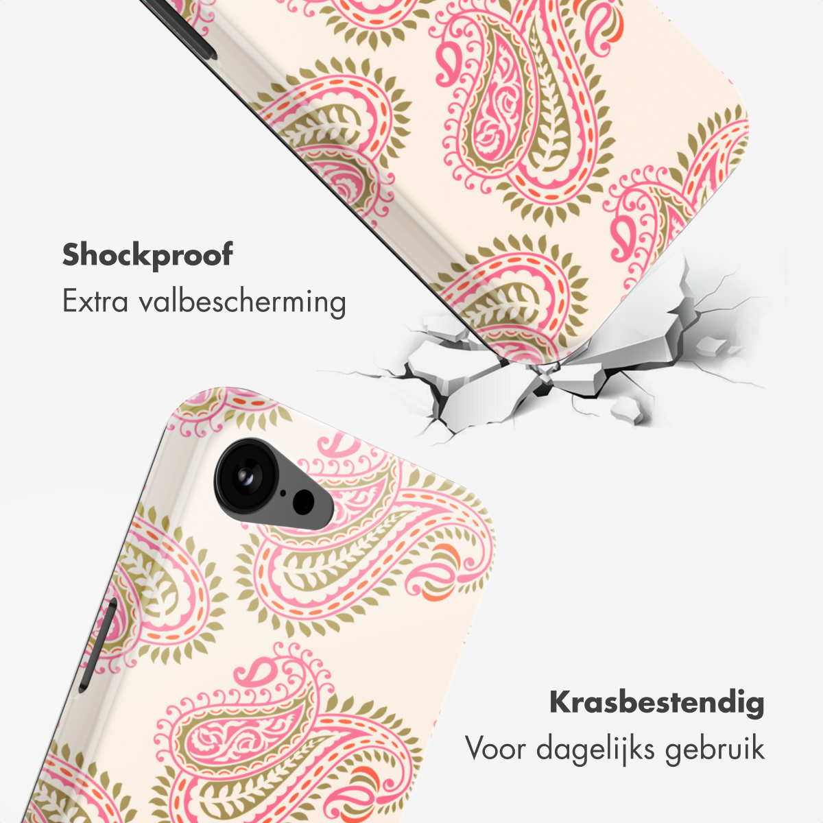 Coque de téléphone motif cachemire, antichoc et résistante.