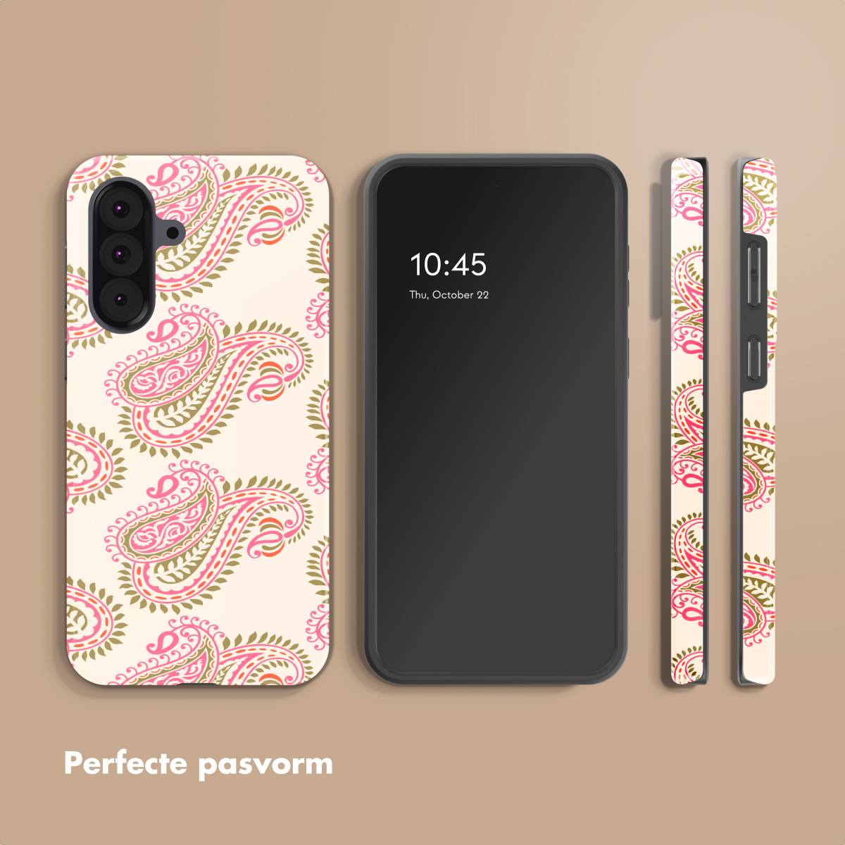 Coque de téléphone à motif cachemire à côté d'un smartphone.