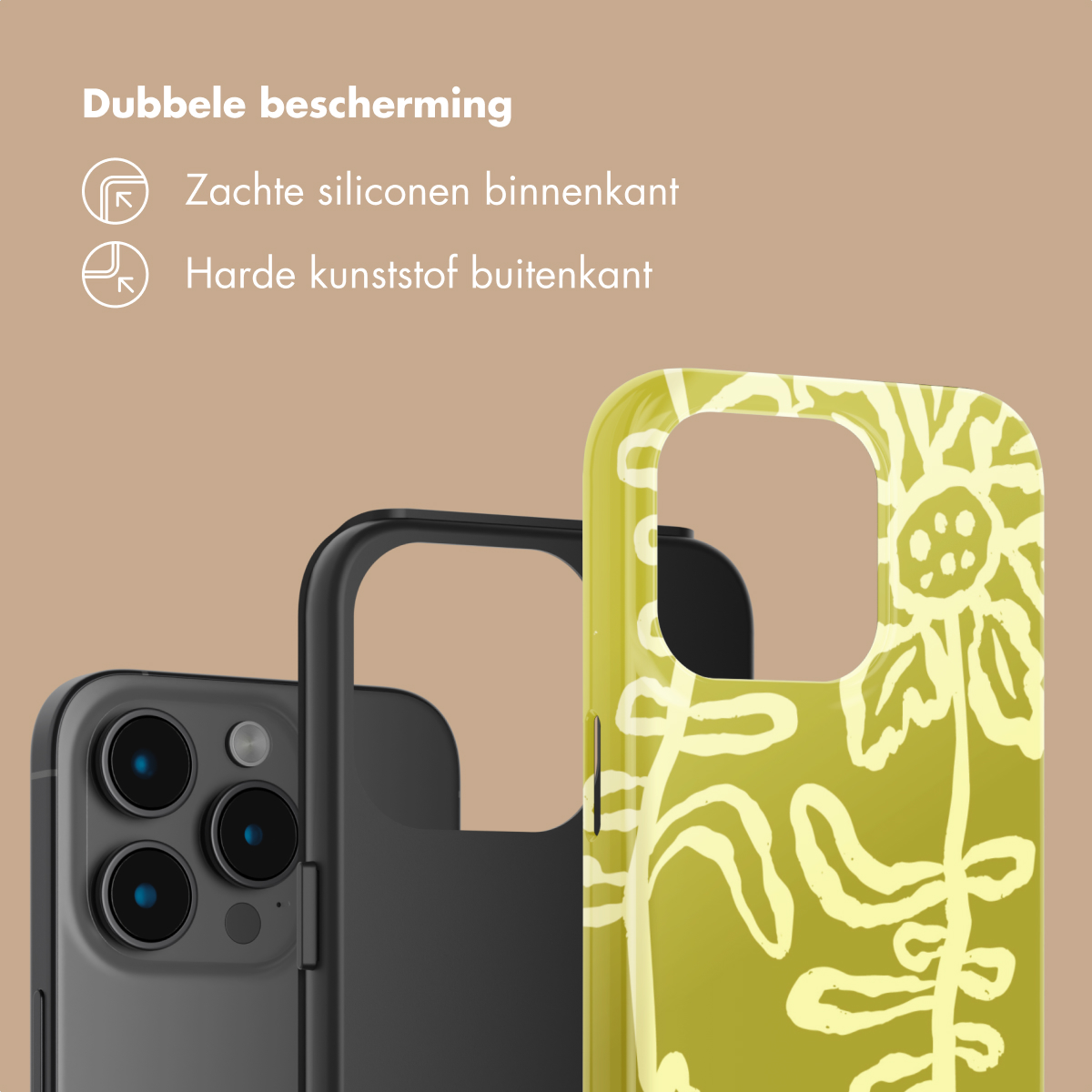 Uno smartphone con una custodia che mostra doppio strato protettivo.