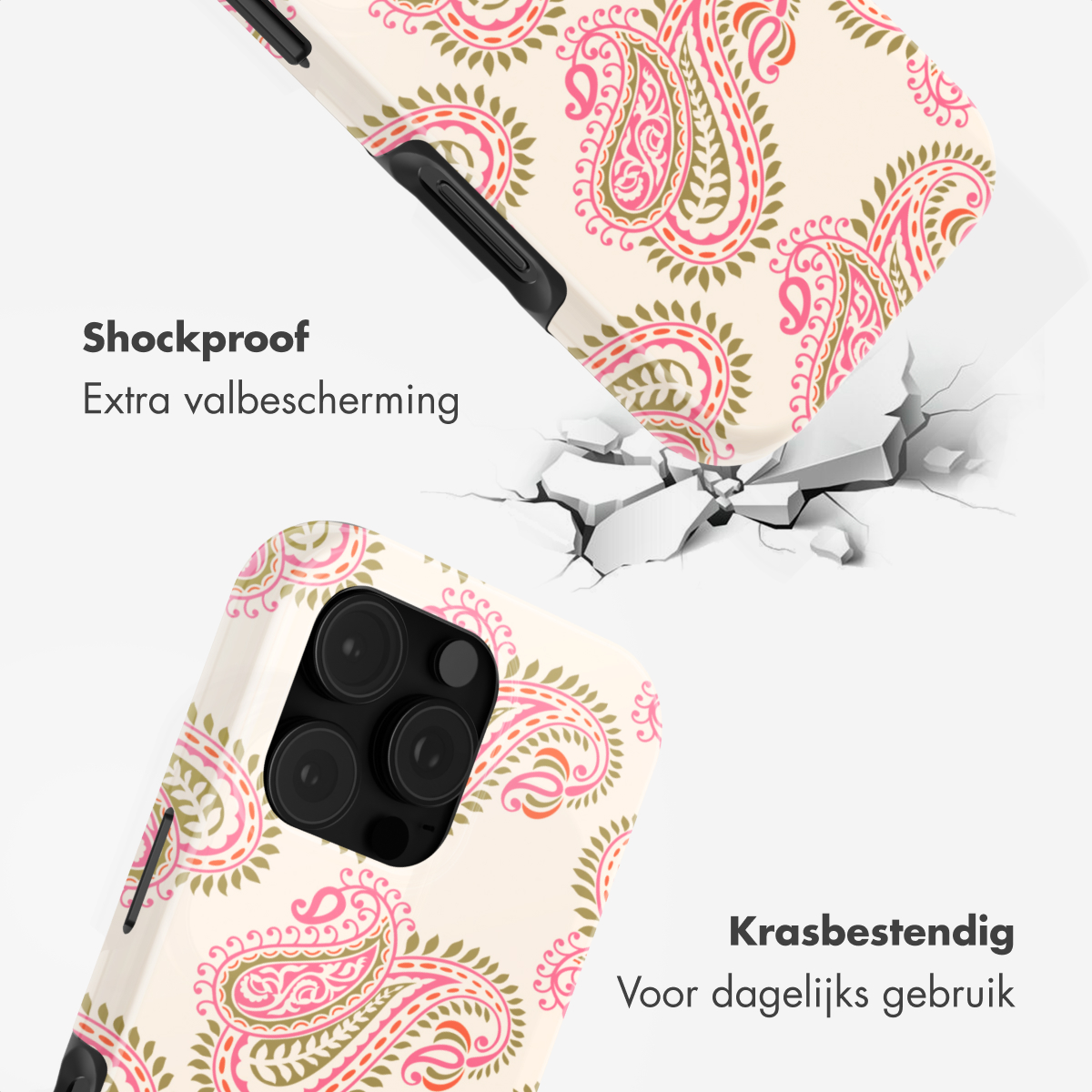 Telefoonhoes met paisley-patroon, schok- en krasbestendig.