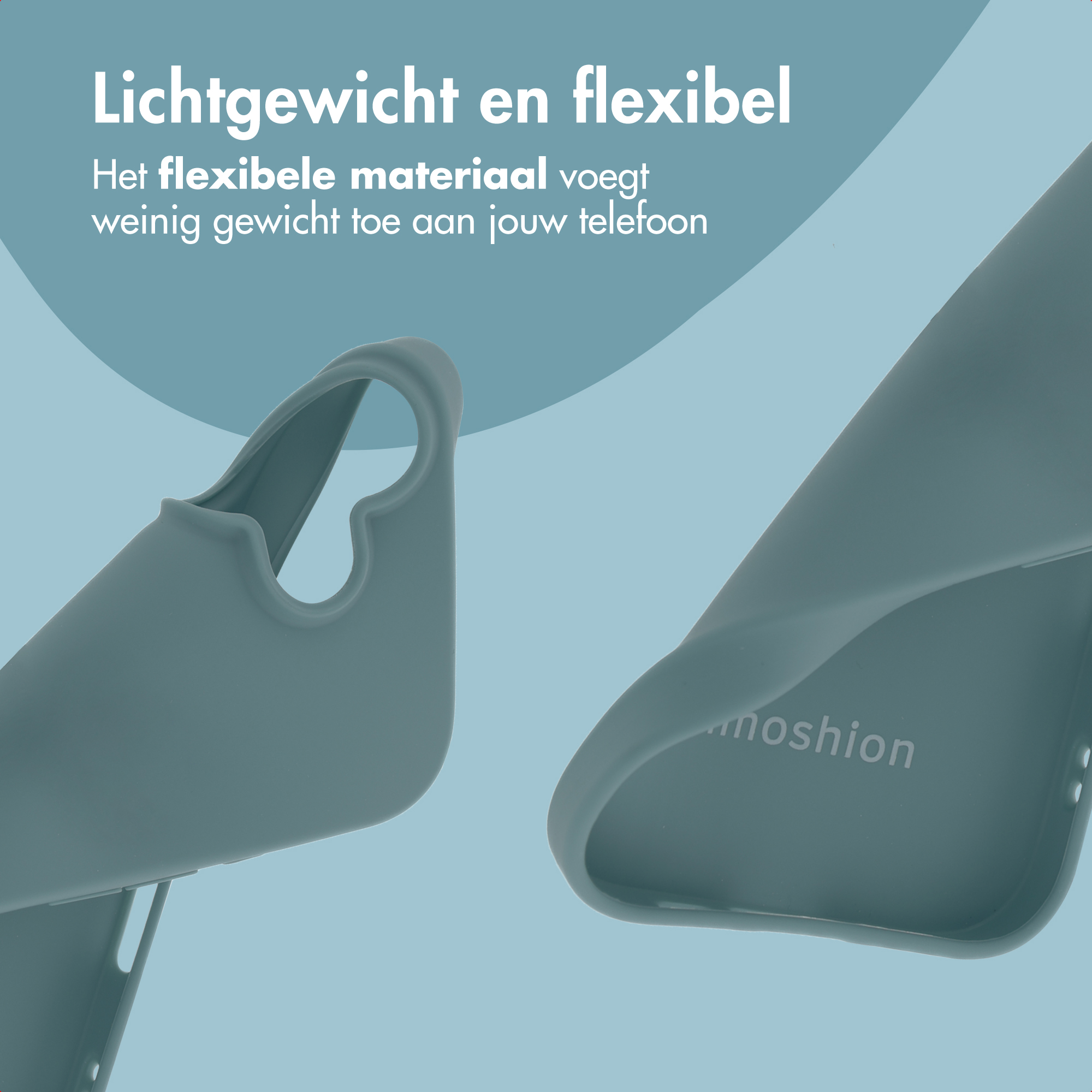 Deux coques de téléphone bleu sarcelle sont placées côte à côte sur fond bleu.