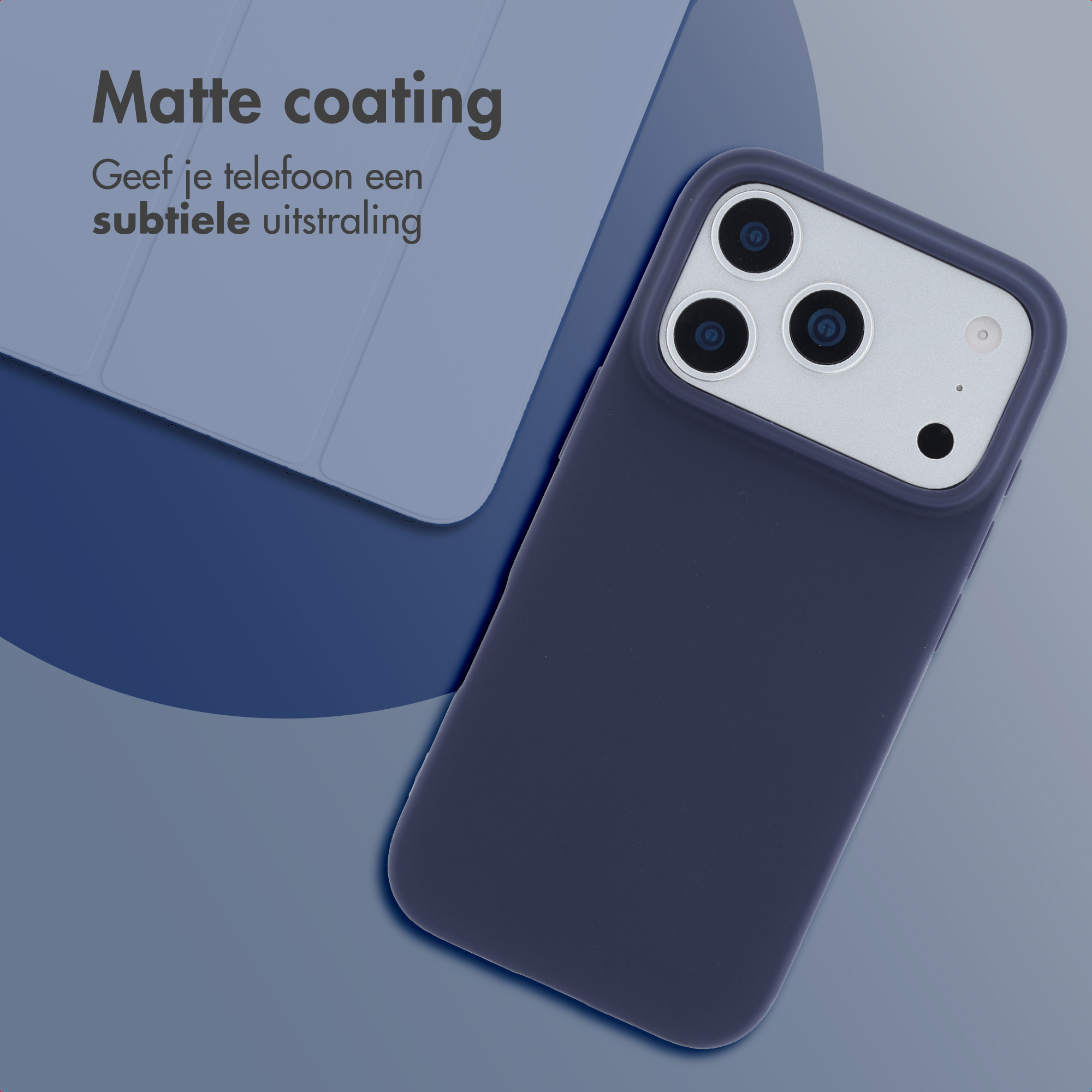 Donkerblauw telefoonhoesje met matte afwerking en lenzen.