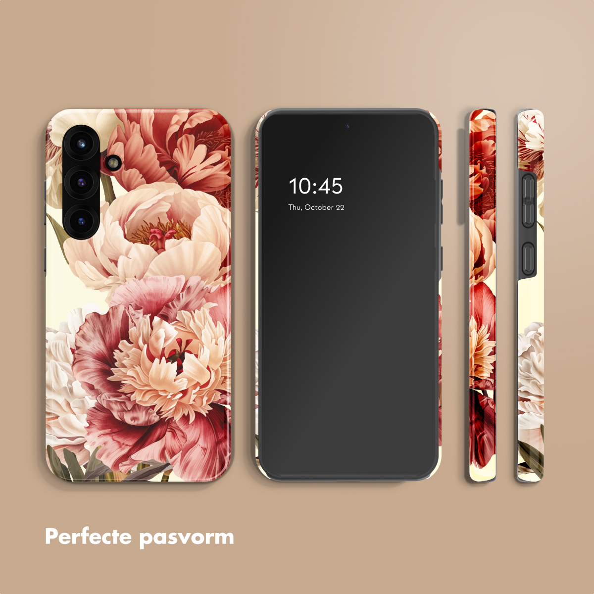 Uno smartphone con motivo floreale e ora 10:45.