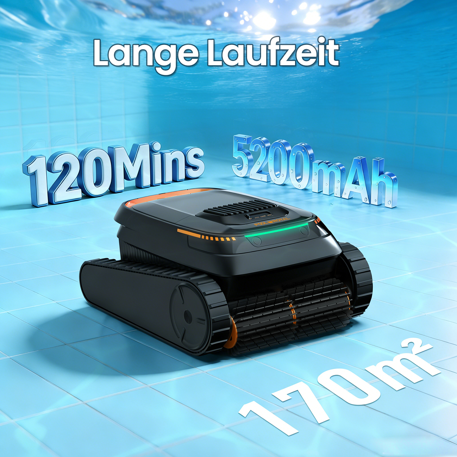 Poolroboter mit 120 Min Laufzeit, 5200mAh Akku, reinigt 170m².