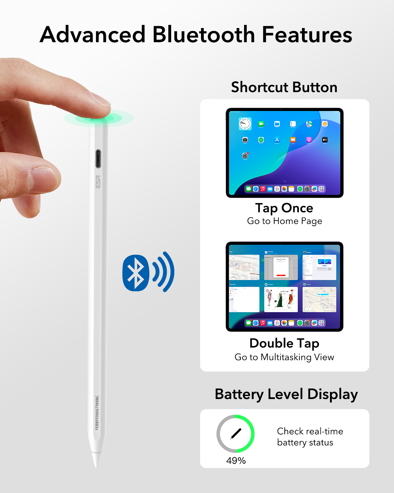 Ein Stift mit Bluetooth und Batterieanzeige wird gezeigt.