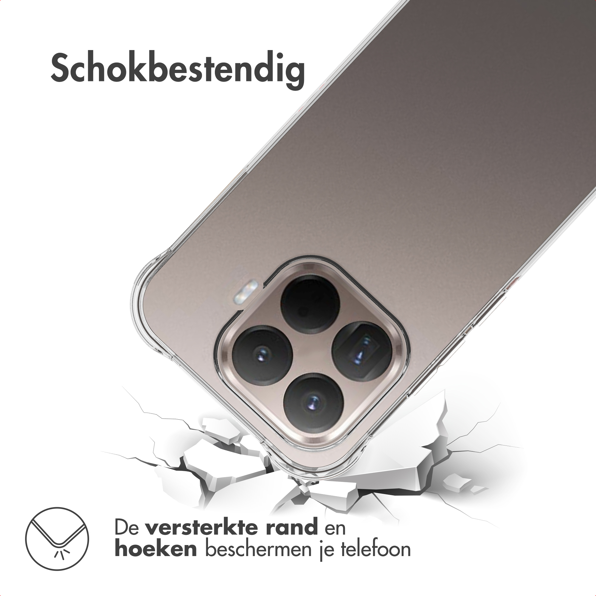 Schokbestendige telefoonhoes met verstevigde hoeken breekt door grond.