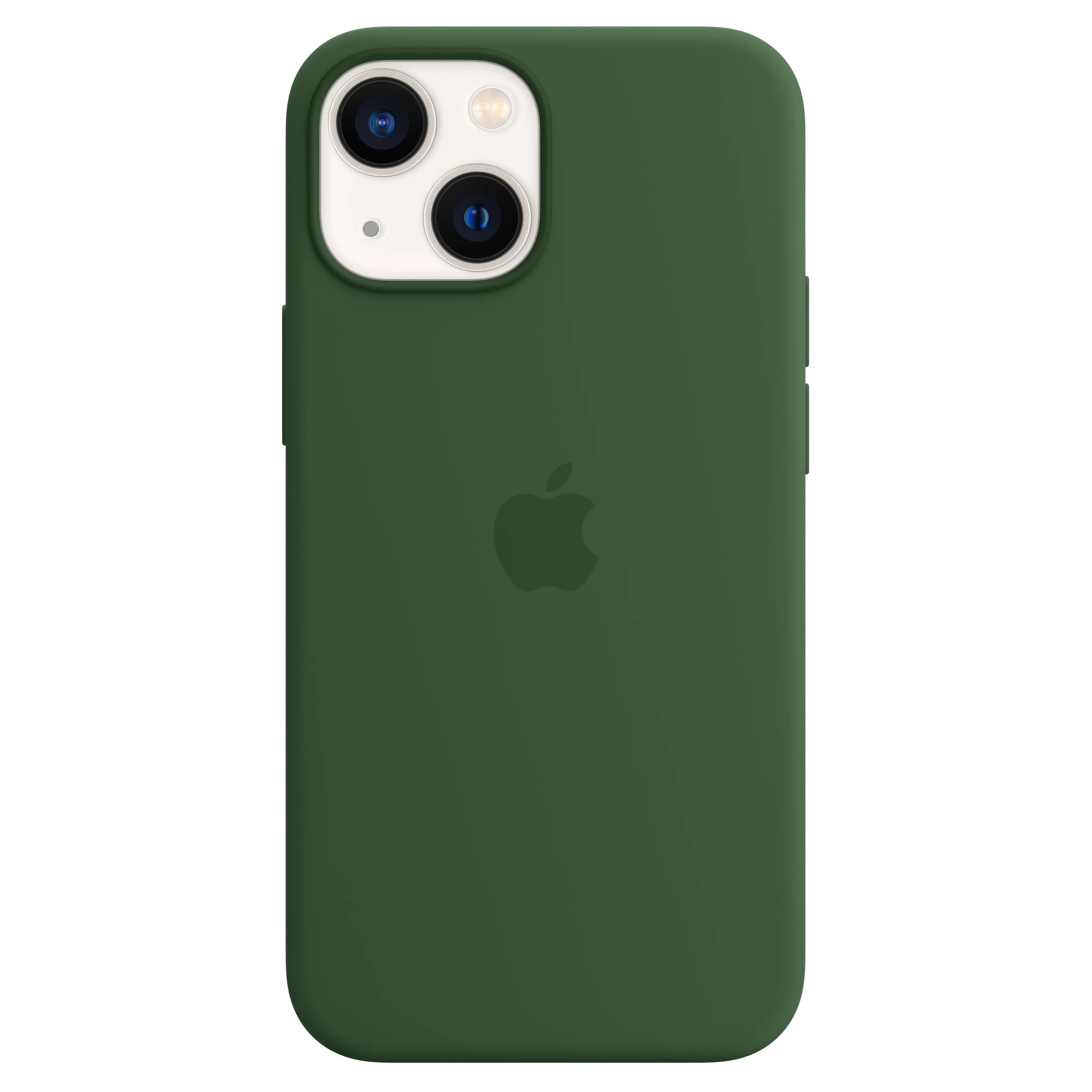 Donkergroene telefoonhoes met Apple-logo en camera-uitsparing.